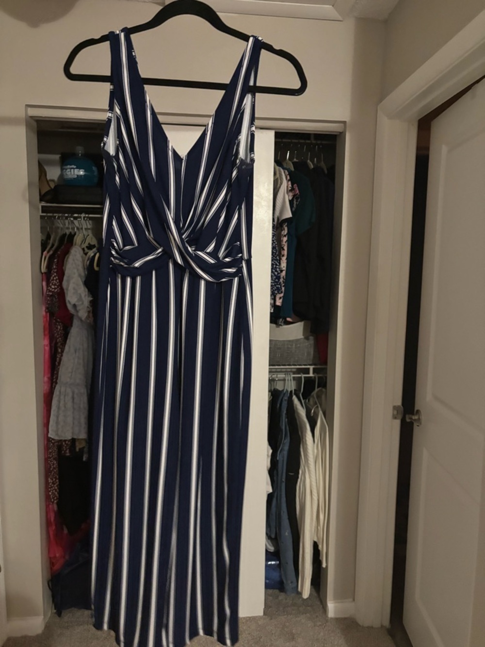 Candie's Navy and White Striped pants romper